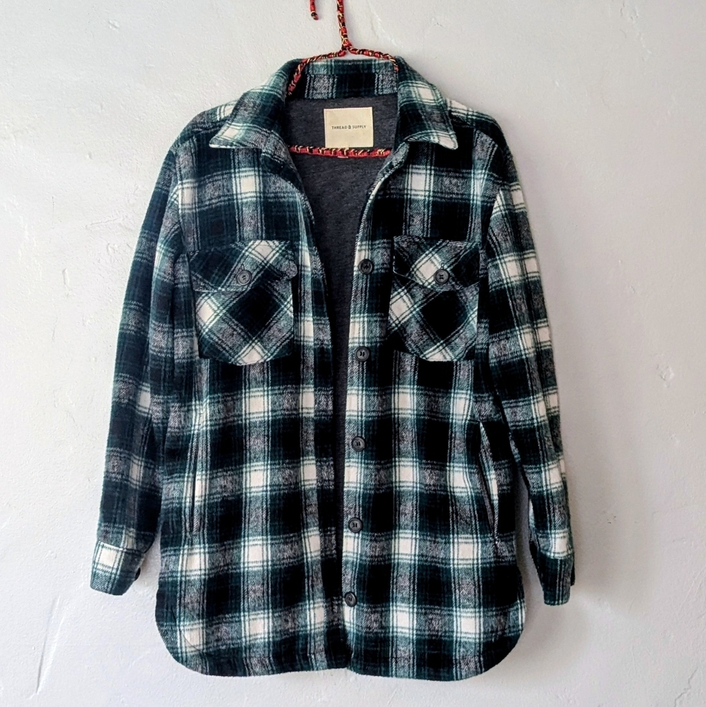 Thread & Supply Shacket James Shirt Jacket hunter green plaid XS Excellent - Picture 2 of 7